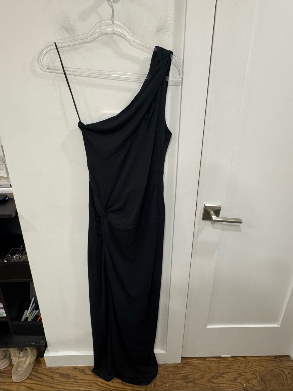 NICHOLAS Black One-Shoulder Draped Evening Gown